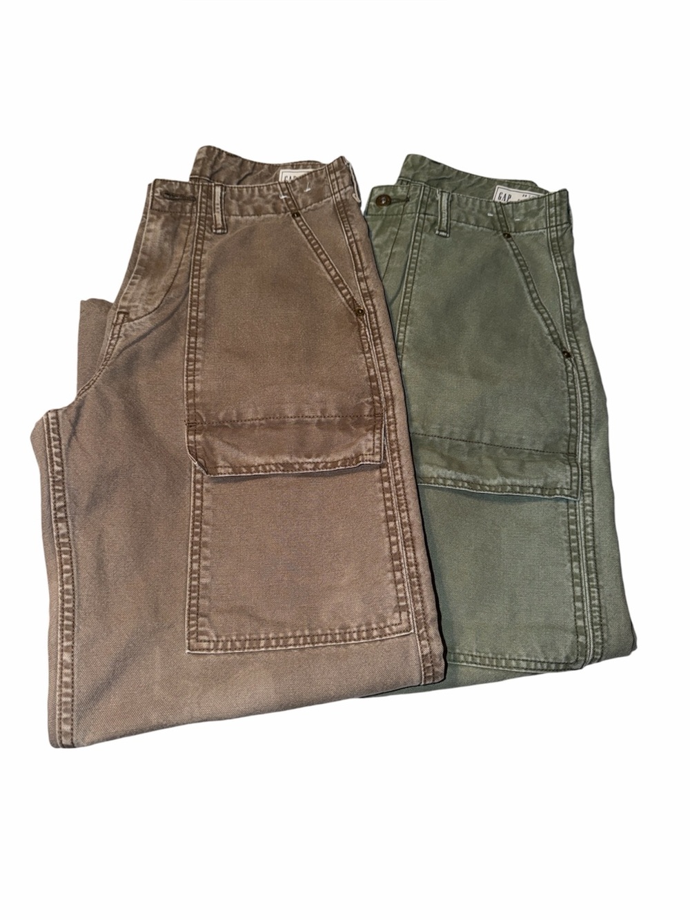 GAP Carpenter Pants Lot of 2 Mens Baggy Wide Leg Utility Brown Green Y2K